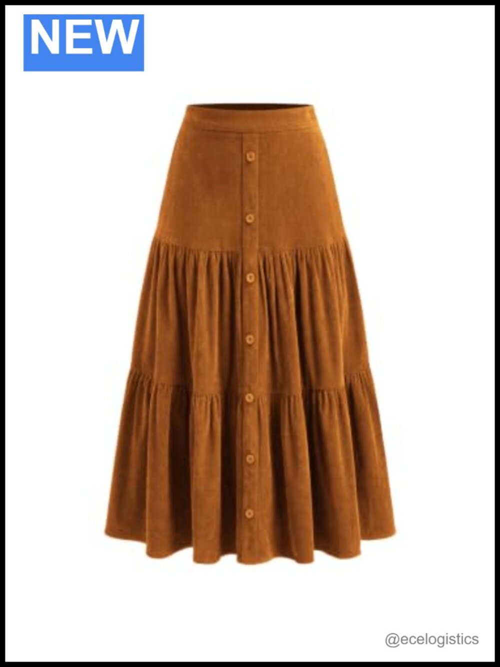 Vintage Corduroy Maxi Skirt, Buttoned Tiered A-Line with Pockets
